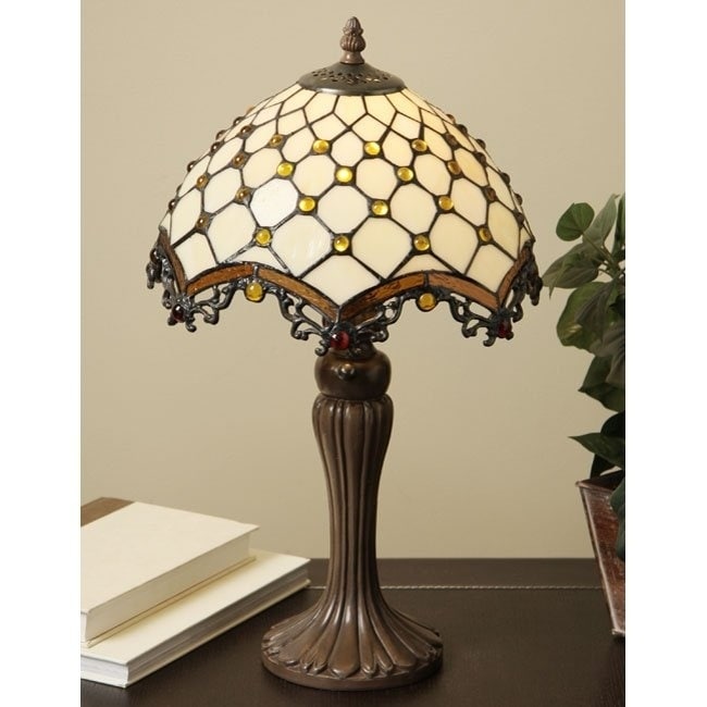 Warehouse Of Tiffany Cream And Orange Metal And Glass Jewel Roman Table Lamp