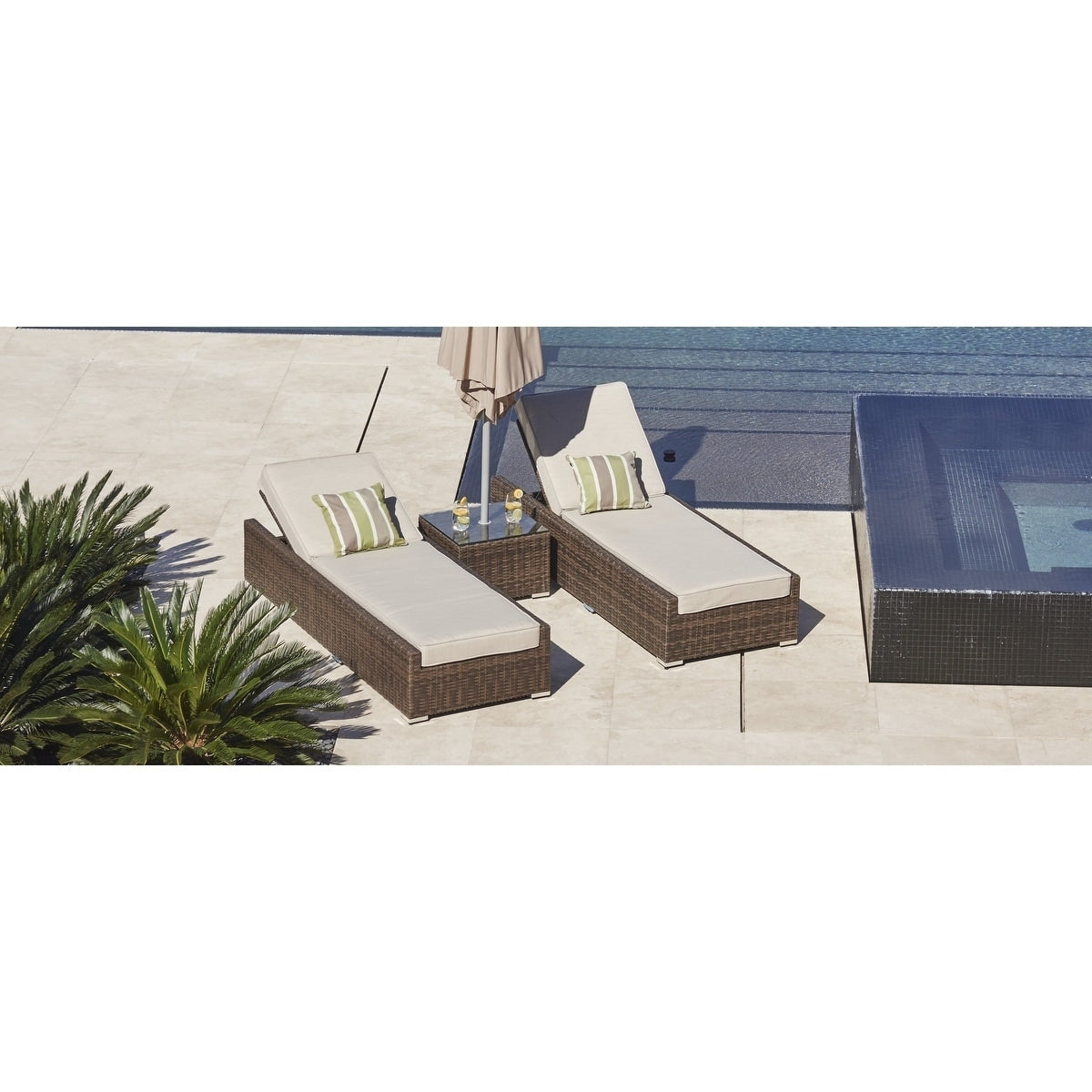 3 Piece Outdoor Sun Chaise Lounger Set Wicker Patio Chairs And Side Table By Moda Furnishings