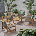 Hampton Outdoor 5 Piece Wood And Wicker Loveseat Chat Set By Christopher Knight Home
