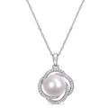 Miadora 14K White Gold Cultured Fw Pearl And 1 4Ct Tdw Diamond Crossover Halo Floral Necklace 10 11 Mm