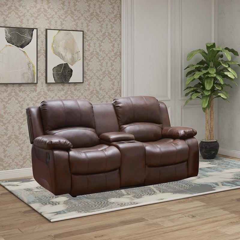 Vanity Art Bonded Leather Reclining Loveseat In Black Brown 8018 2 N A