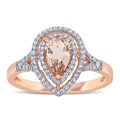 Miadora 14K Rose Gold Pear Cut Morganite And 1 4Ct Tdw Diamond Double Teardrop Halo Engagement Ring