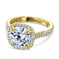 Annello By Kobelli 14K Gold 2.8Ct Cushion Moissanite And 5 8Ct Diamond Head Halo Engagement Ring Hi Vs Gh I