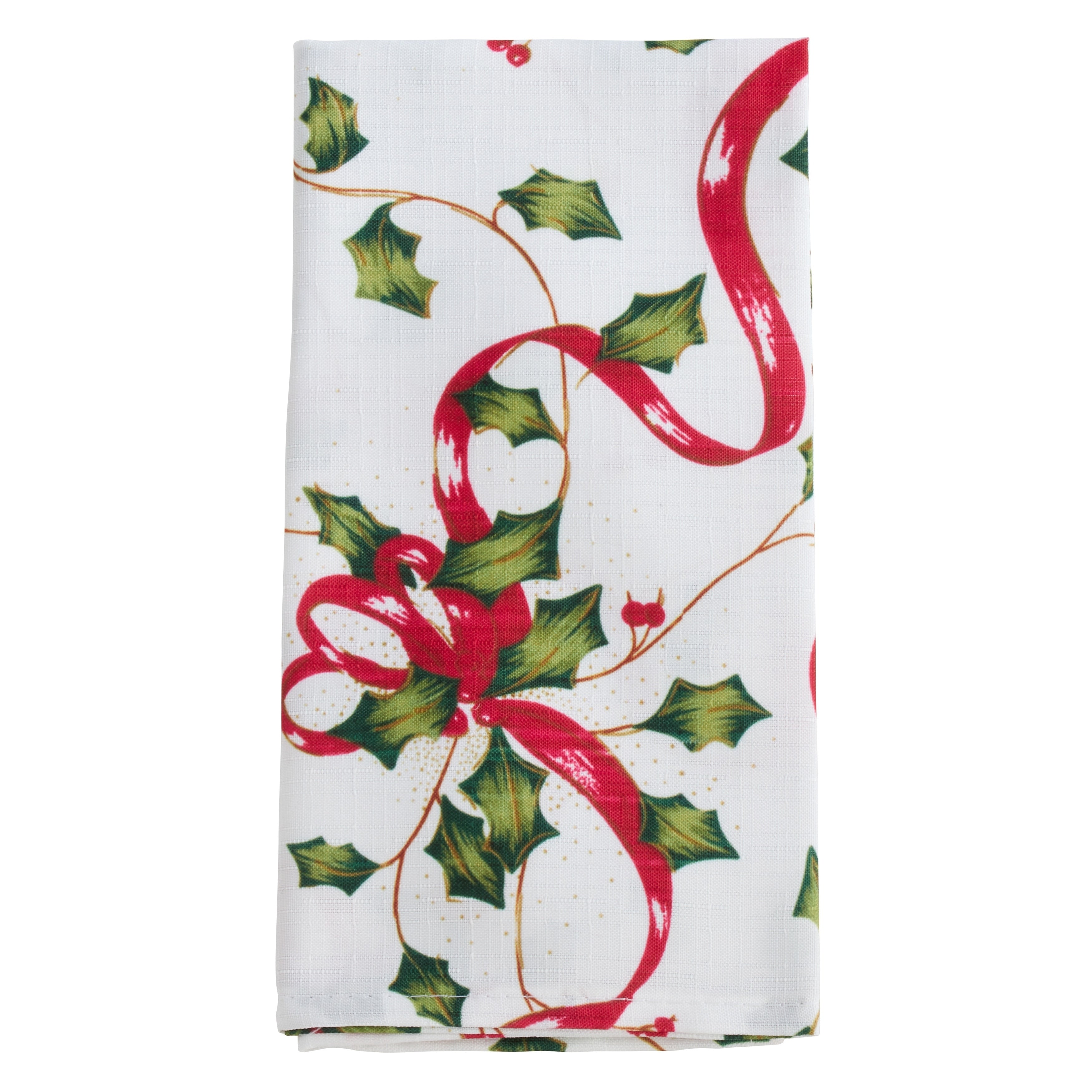Christmas Table Napkins With Holly And Ribbon Design Set Of 12