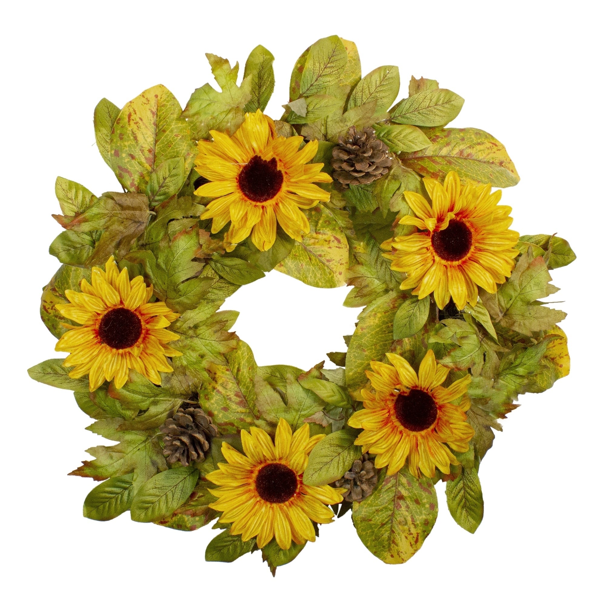 Yellow Sunflower And Pine Cone Artificial Fall Harvest Wreath 24 Inch Unlit N A