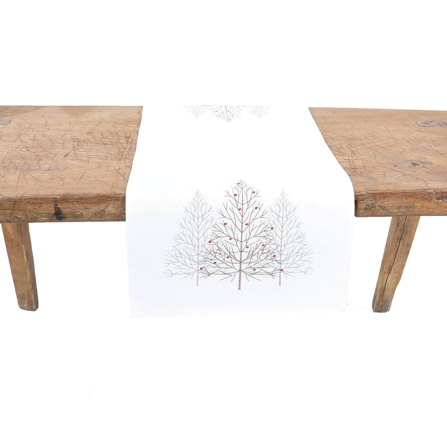 Festive Trees Embroidered Christmas Table Runner 16 By 36 Inch White