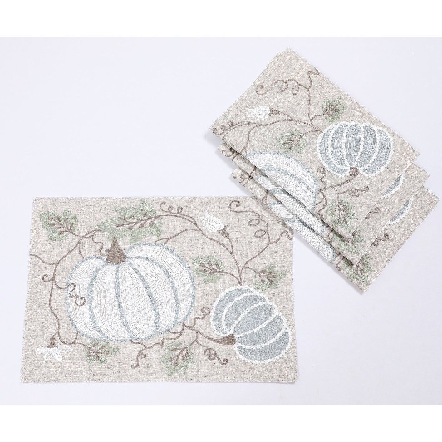 Harvest Pumpkins And Vines Crewel Embroidered Fall Placemats 14 By 20 Inch Set Of 4