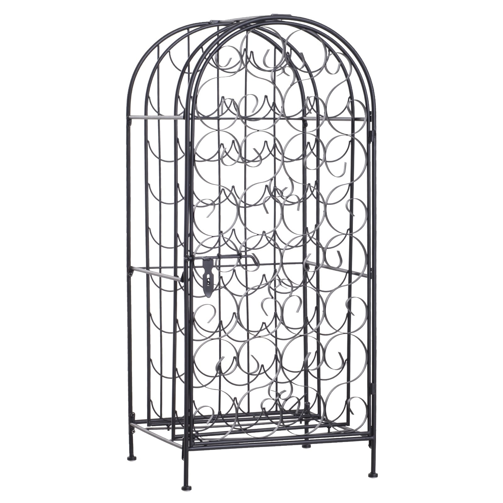 Homcom 35 Bottle Wrought Iron Wine Rack Jail With Lock Black