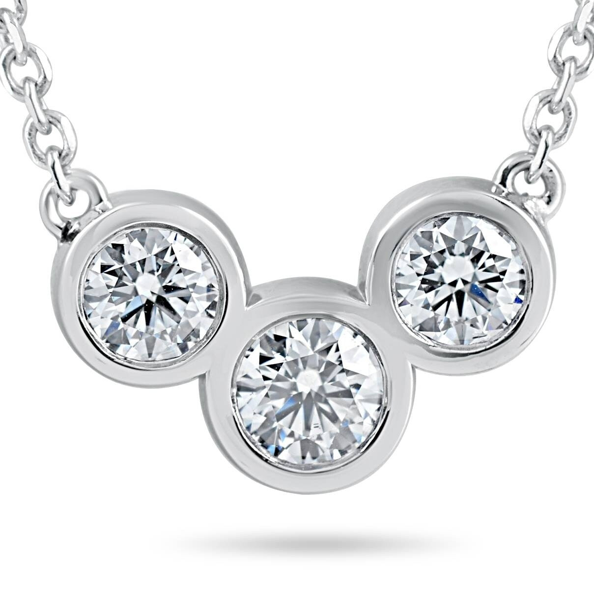 1 3 4Ct Diamond 3 Stone Bezel Pendant 14K White Gold 18 Lobster Clasp Lab Grown