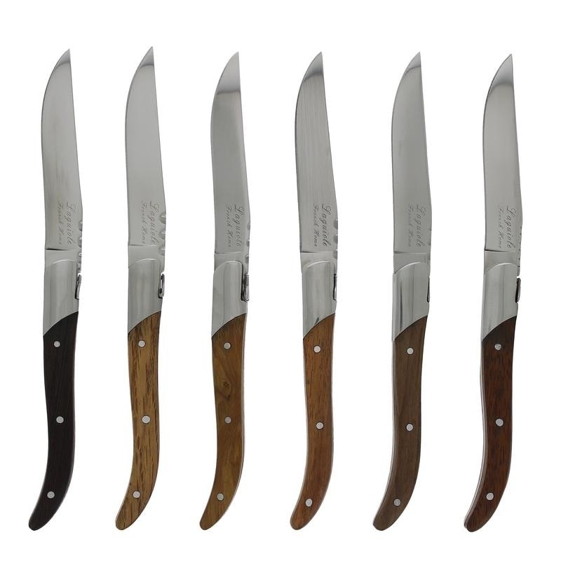 French Home Set Of 6 Laguiole Connoisseur Assorted Wood Steak Knives