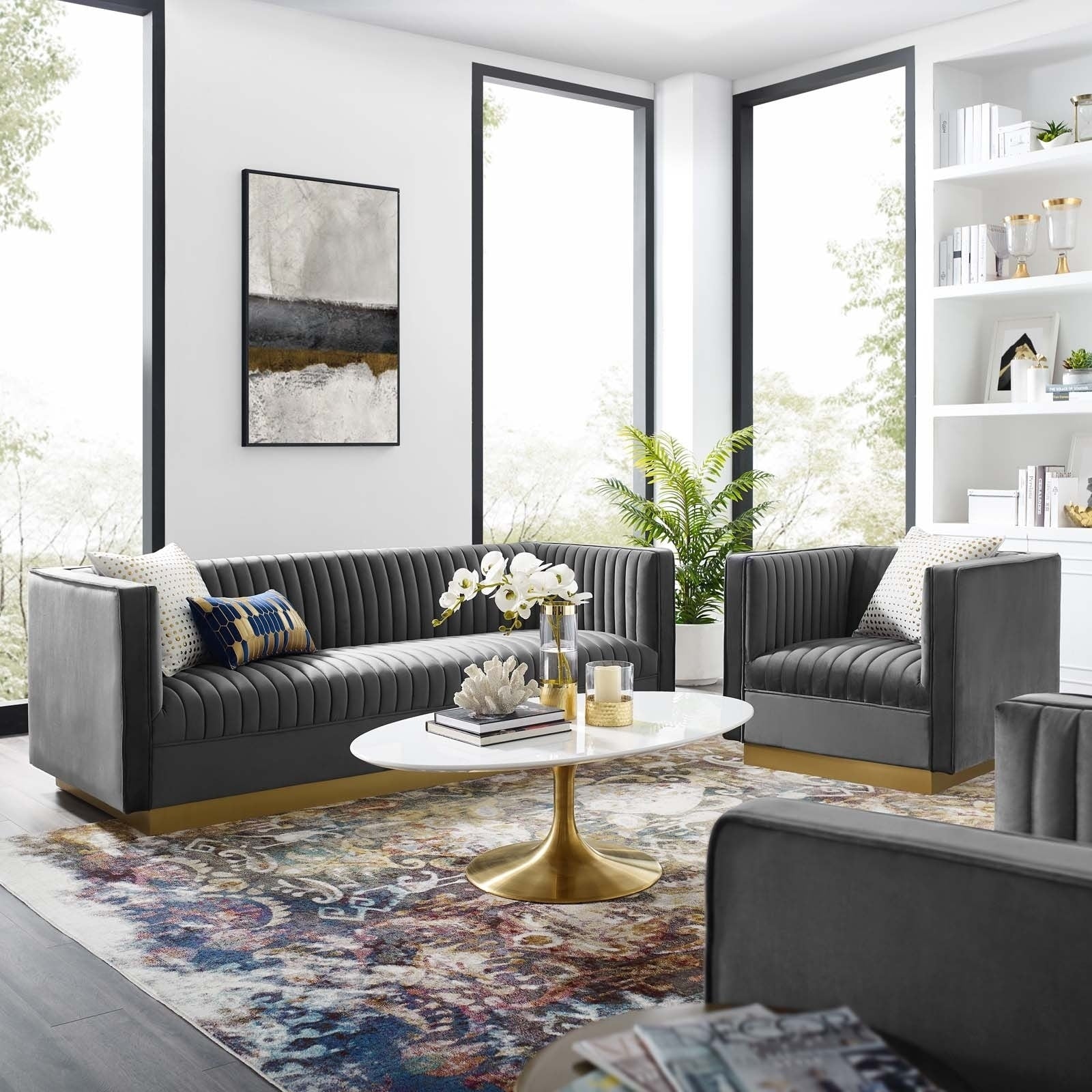 Sanguine Vertical Tufted Performance Velvet Sofa Armchair Set