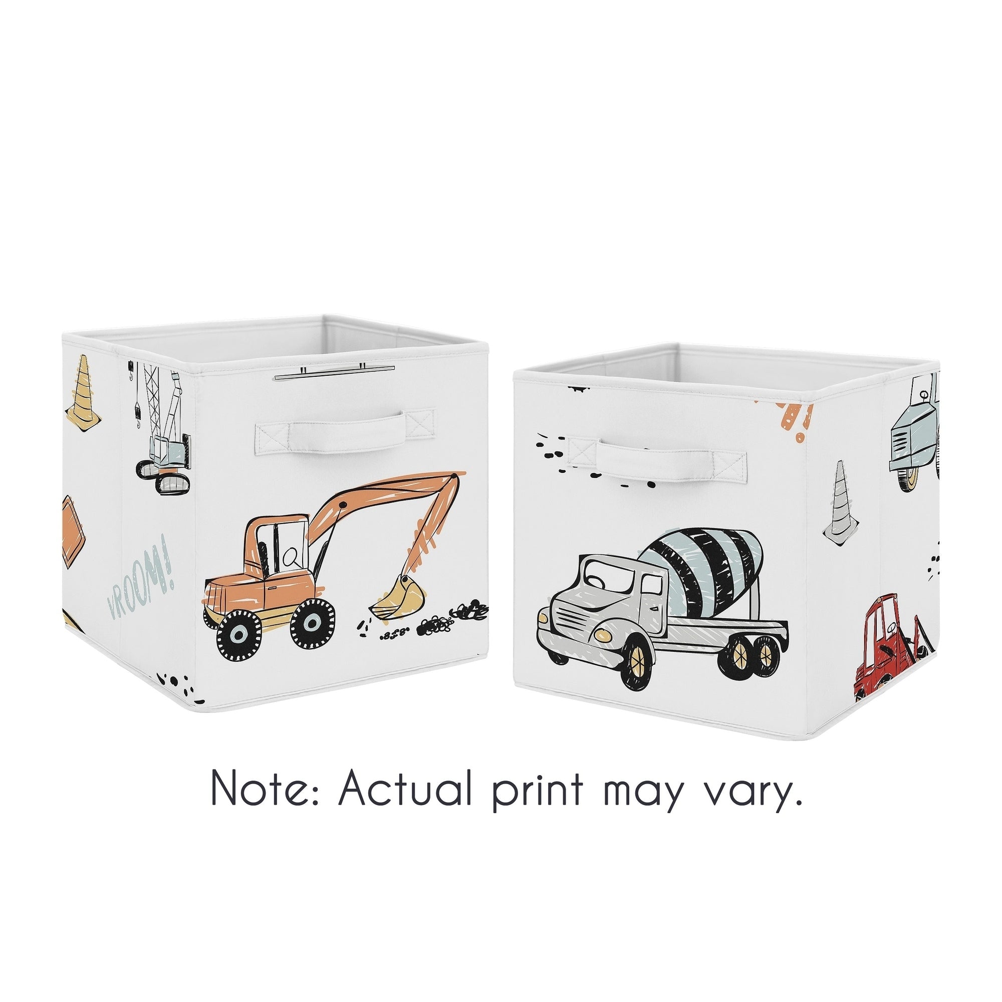Sweet Jojo Designs Construction Truck Foldable Fabric Storage Bins Grey Yellow Orange Red And Blue Transportation