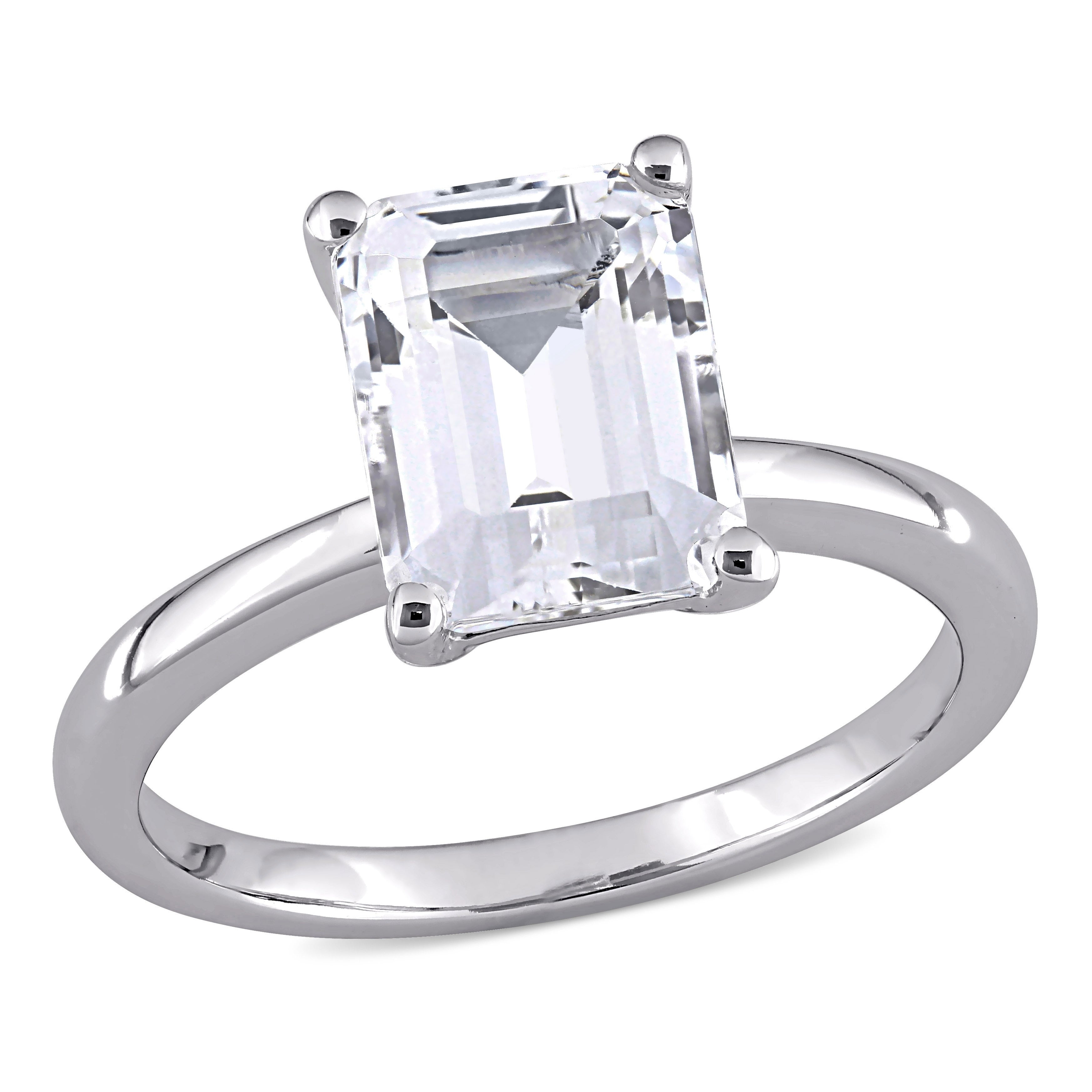 Miadora 10K White Gold Emerald Cut Created White Sapphire Solitaire Engagement Ring