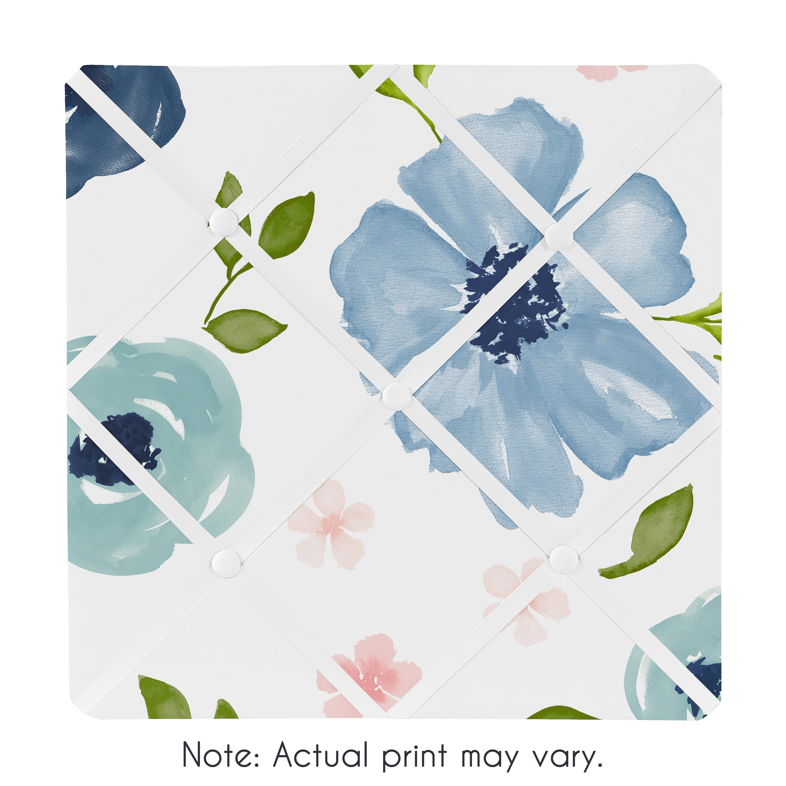 Navy Blue Pink Watercolor Floral 13In Fabric Memory Photo Bulletin Board Blush Green White Shabby Chic Rose