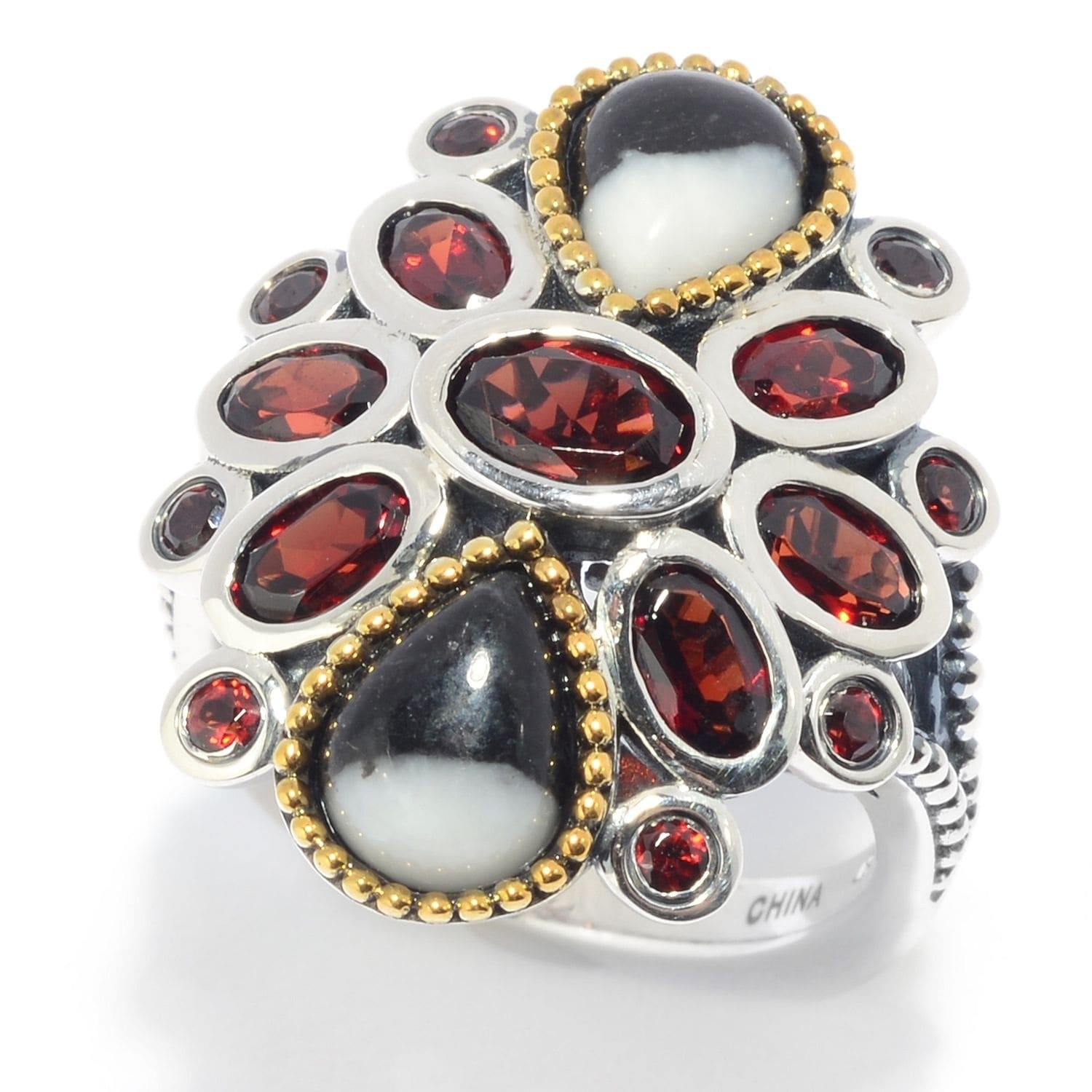 Pinctore 925 Sterling Silver Red Garnet White Buffalo Ring