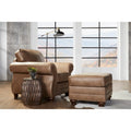 Leinster Faux Leather Arm Chair And Ottoman In Jetson Ginger