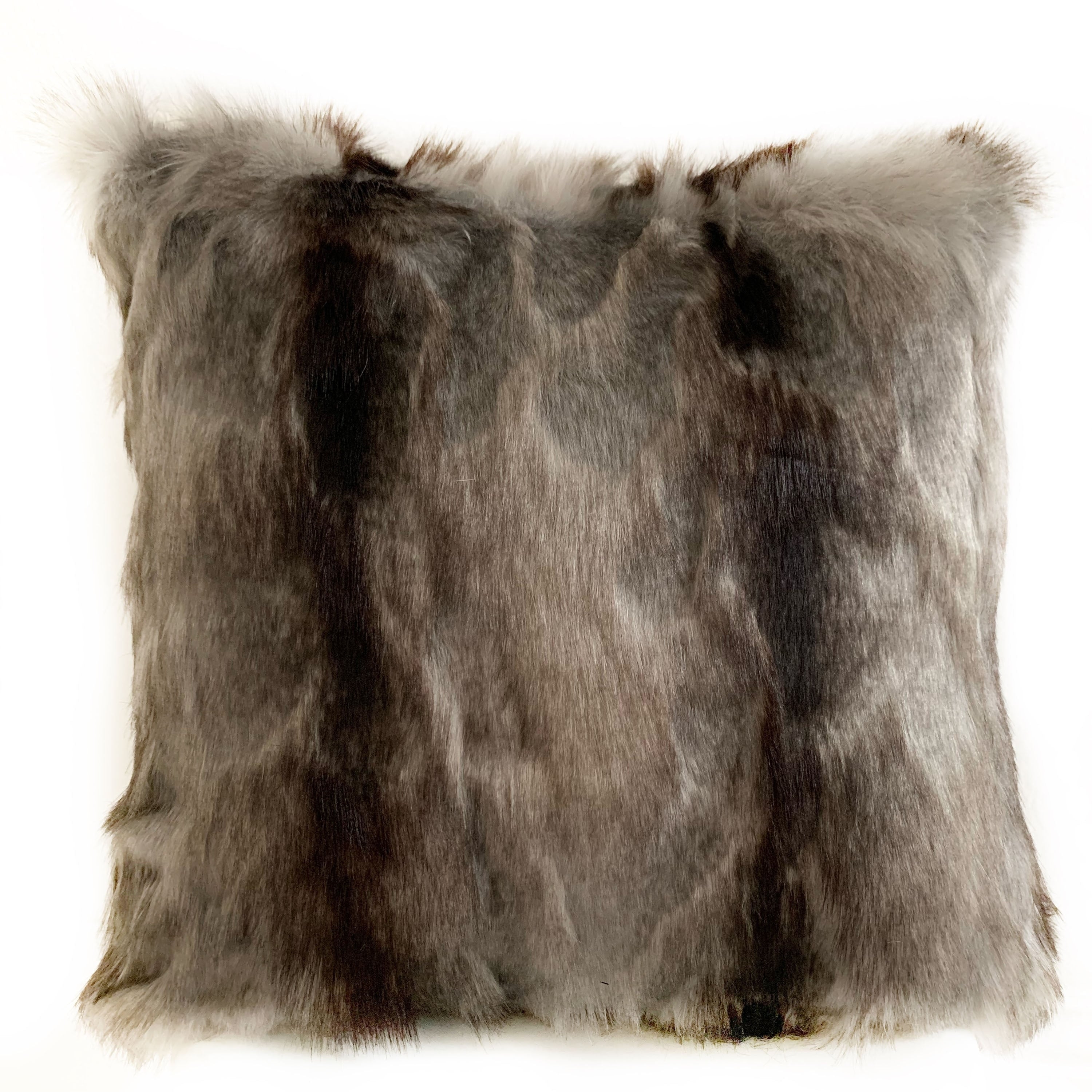 Plutus Gray Charcoal Black Brandy Grey Fox Animal Faux Fur Luxury Throw Pillow