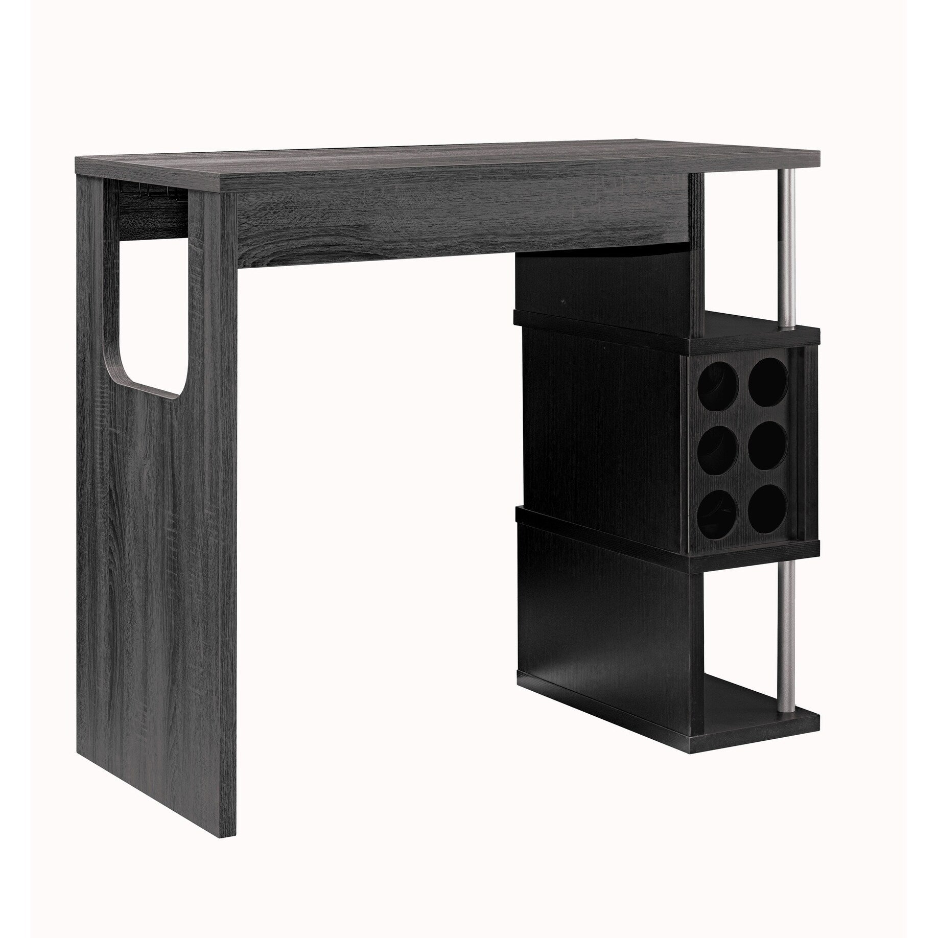 Transitional Style Wooden Bar Table With 3 Tier Side Shelves Gray