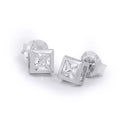 Princess Cut Stud Earrings Bezel Set 0.50 Carat Sterling Silver 4X4Mm
