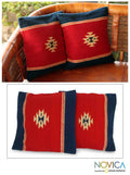 Set Of Two Handcrafted Wool Starlight Zapotec Cushion Covers Mexico