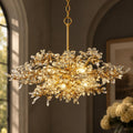 Laluz Adore 8 Light Crystal Floral Linear Chandelier Handcrafted Gold Foil Antique Ceiling Light Width 33.5 Height 24