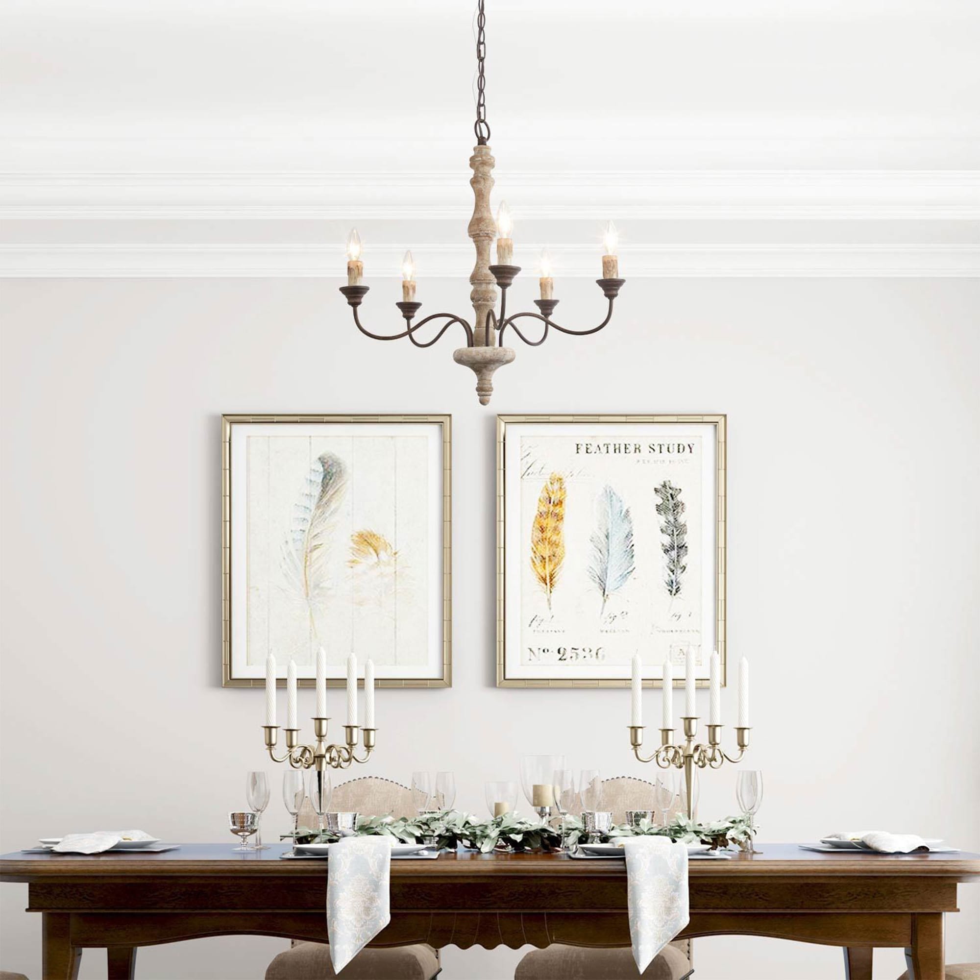 Shabby Chic Vintage 5 Lights Candle Chandelier Foyer Pendant Lighting. D 23 H 24.5