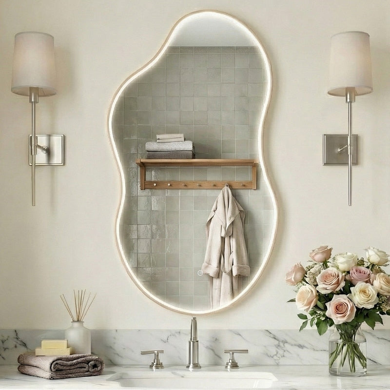 Led Accented Asymmetrical Metal Wall Mirror