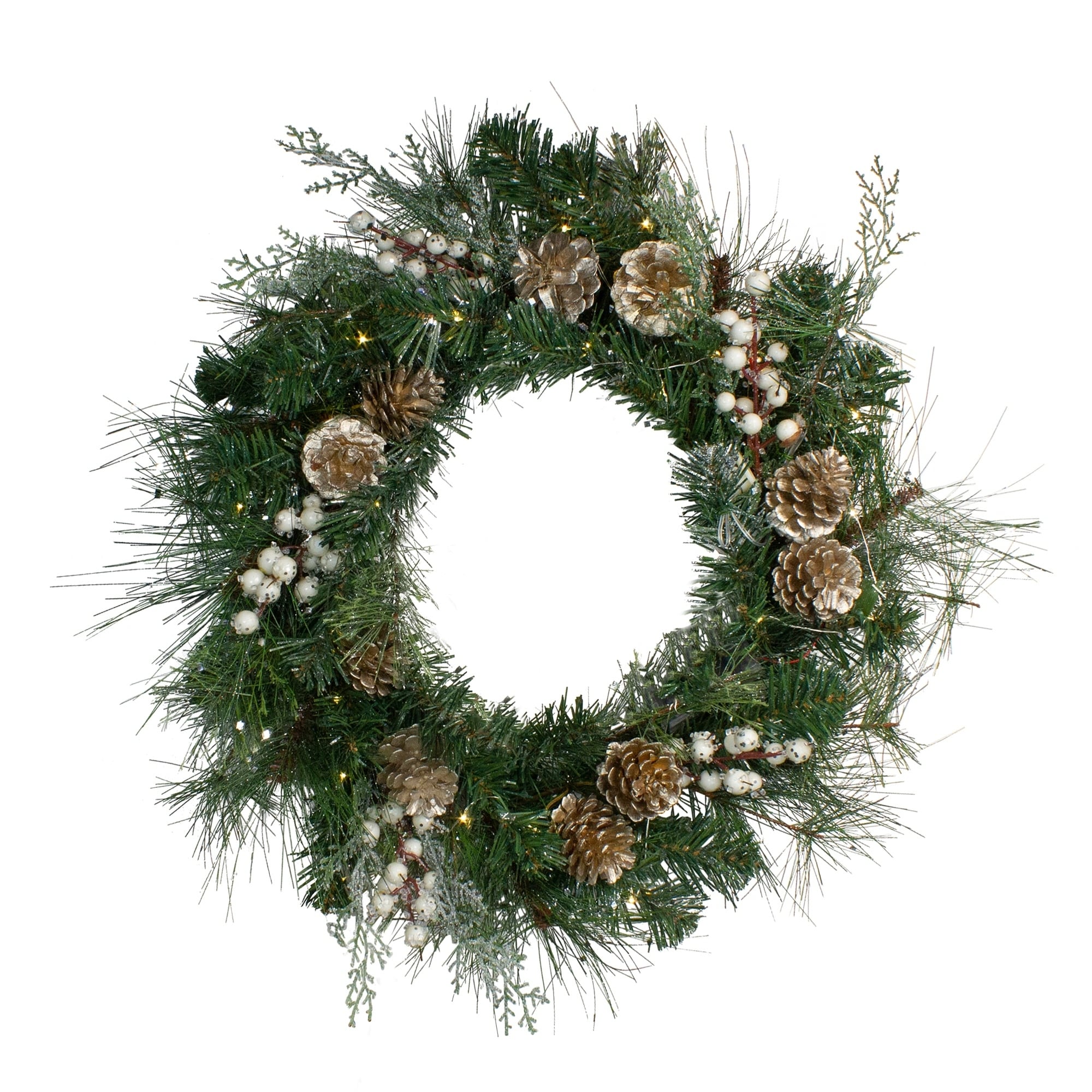 Led Champagne Gold Pine Cone And Berry Mixed Pine Wreath 22 Inch Unlit
