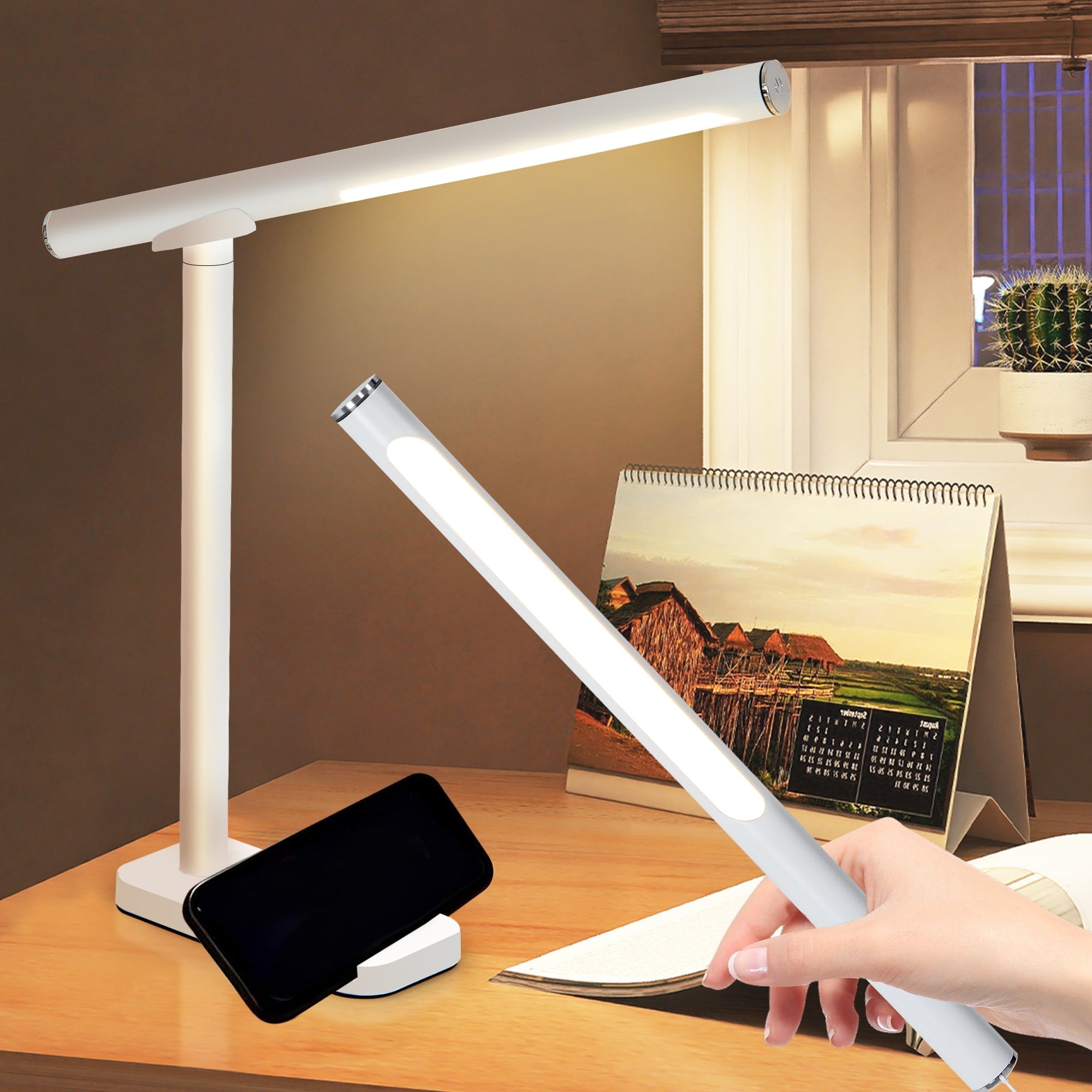 Led Desk Lamp 360 Adjustable Usb Charging Port 5 Light Modes Dimmable Brightness Bedside Lamp For Reading Study