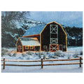 Led Fiber Optic Snowy Red Barn Christmas Canvas Wall Art 15.75 X 12