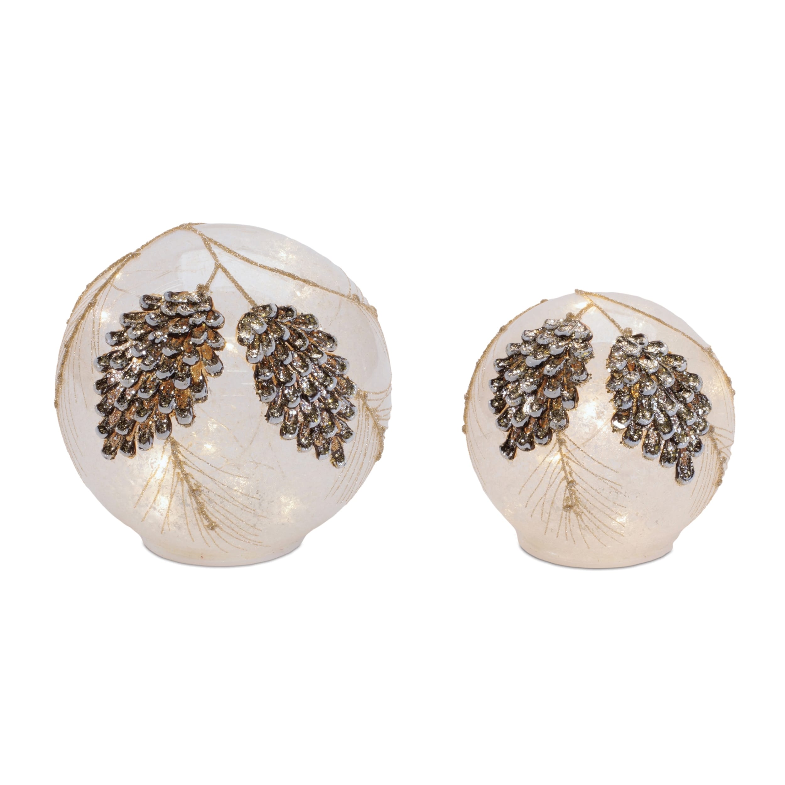 Led Frosted Pine Cone Globe Set Of 2
