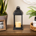 12.5 Silver Brushed Black Candle Lantern With Flameless Led Candle