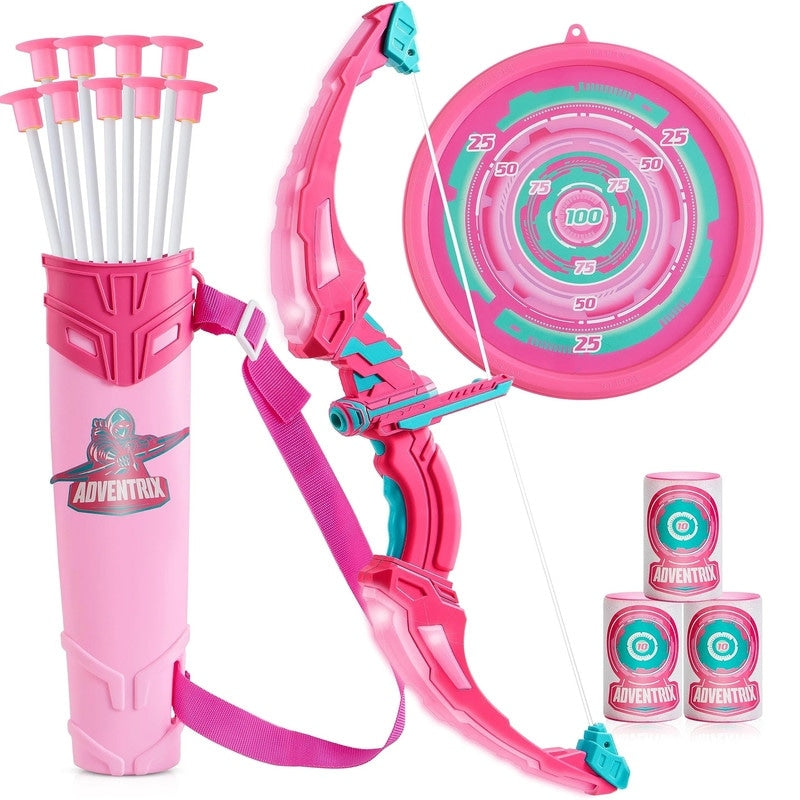 Led Light Up Archery Toy Set With 9 Suction Cup Arrows Pink