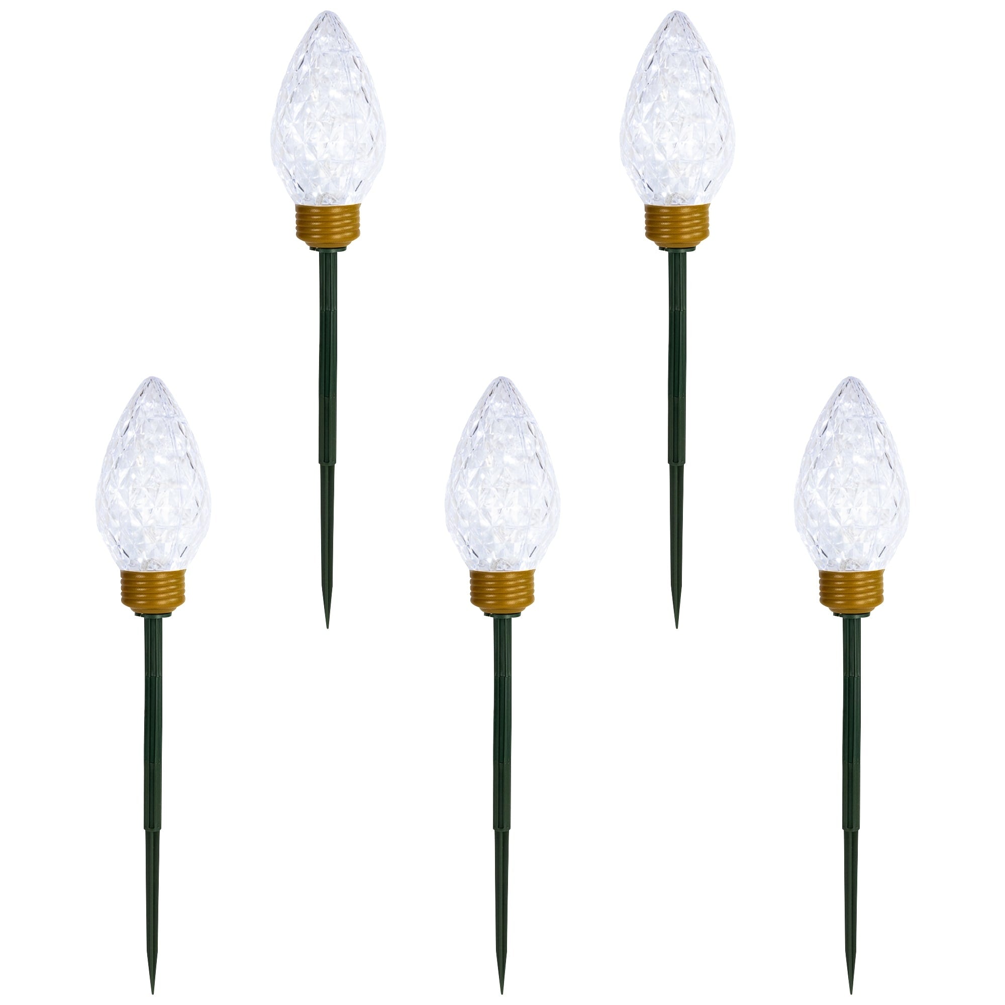 Set Of 5 Lighted Led Jumbo C9 Bulb Christmas Pathway Marker Lawn Stakes Clear Lights N A