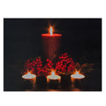 Led Lighted Candles And Red Berries Christmas Canvas Wall Art 12 X 15.75