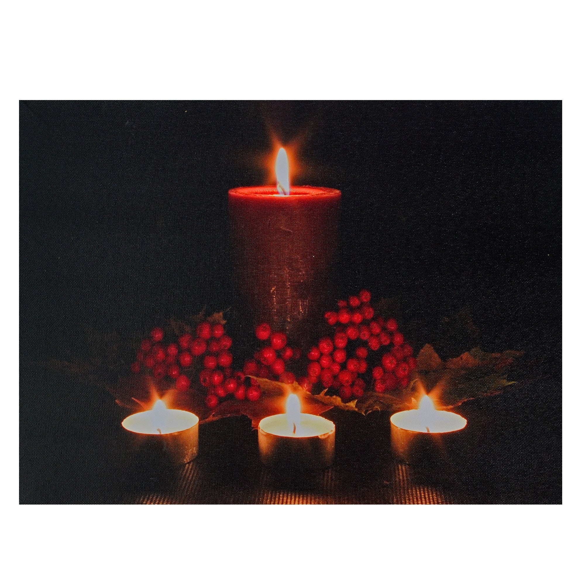 Led Lighted Candles And Red Berries Christmas Canvas Wall Art 12 X 15.75
