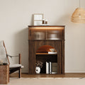 Led Lighted Display Cabinet With Fluted Glass Doors Wooden Sideboard Buffet Cabinet For Living Room Or Dining Room