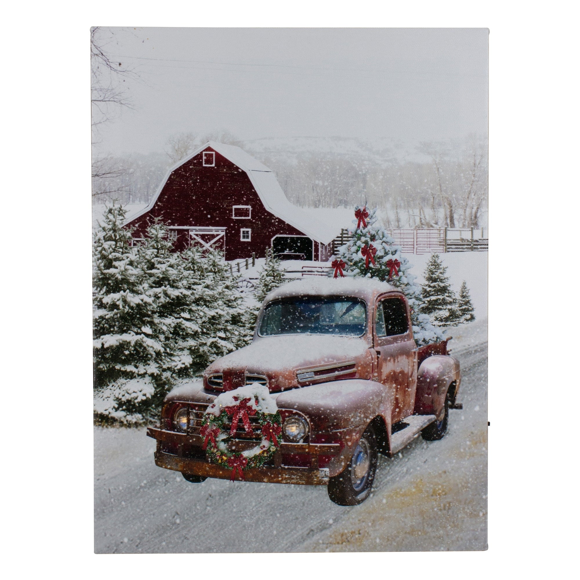 15.75 Fiber Optic Lighted Color Changing Christmas Tree In Truck Canvas Wall Art