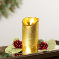 6 Gold Glitter Flameless Battery Operated Christmas Decor Candle