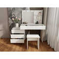 Led Lighted Makeup Vanity Table With Mirror White Beauty Station With Storage Drawers And Matching Stool