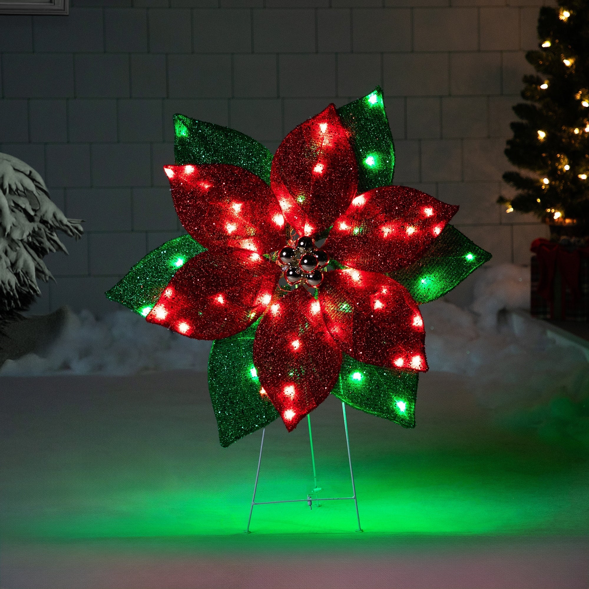 Led Lighted Poinsettia Outdoor Christmas Yard Decoration 34 Red And Green