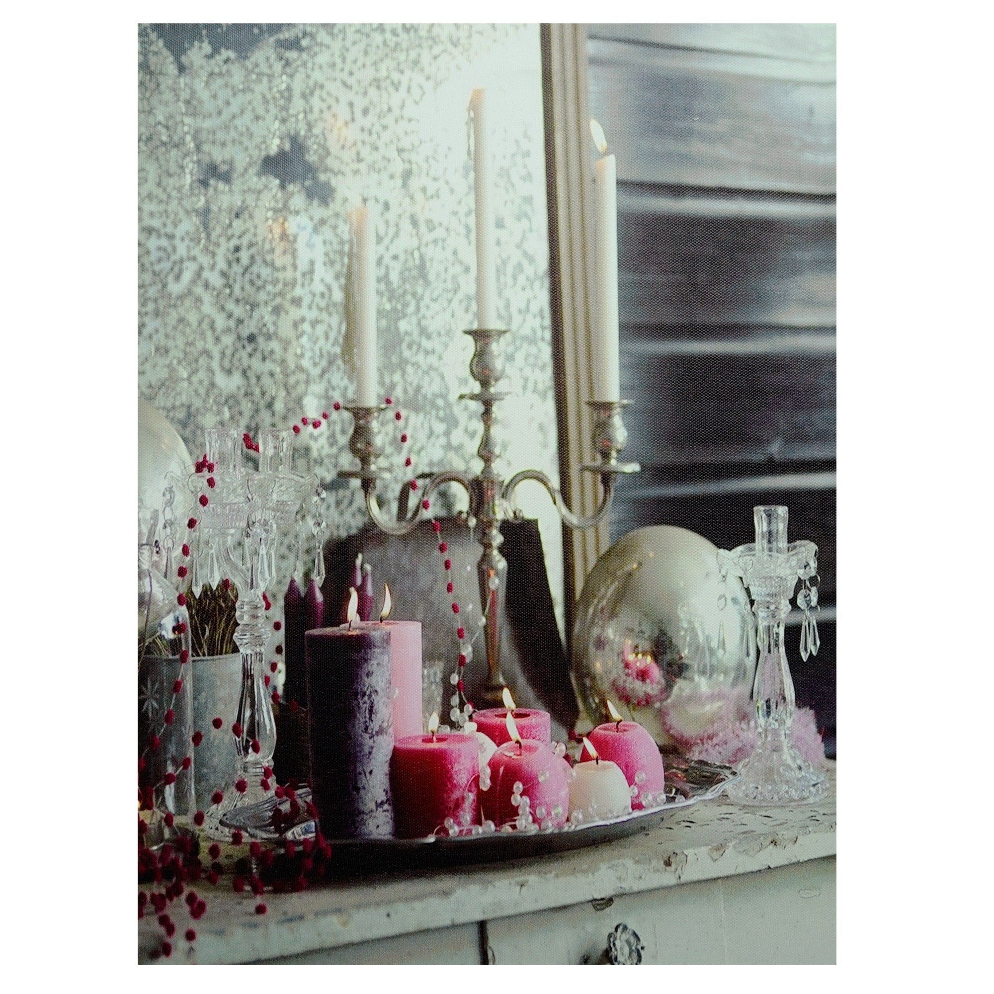 Led Lighted Regal Romance Candleabra Christmas Canvas Wall Art 15.75 X 12 Pink