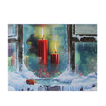 Led Lighted Snowy Window Pane And Candles Christmas Canvas Wall Art 12 X 15.75 Red