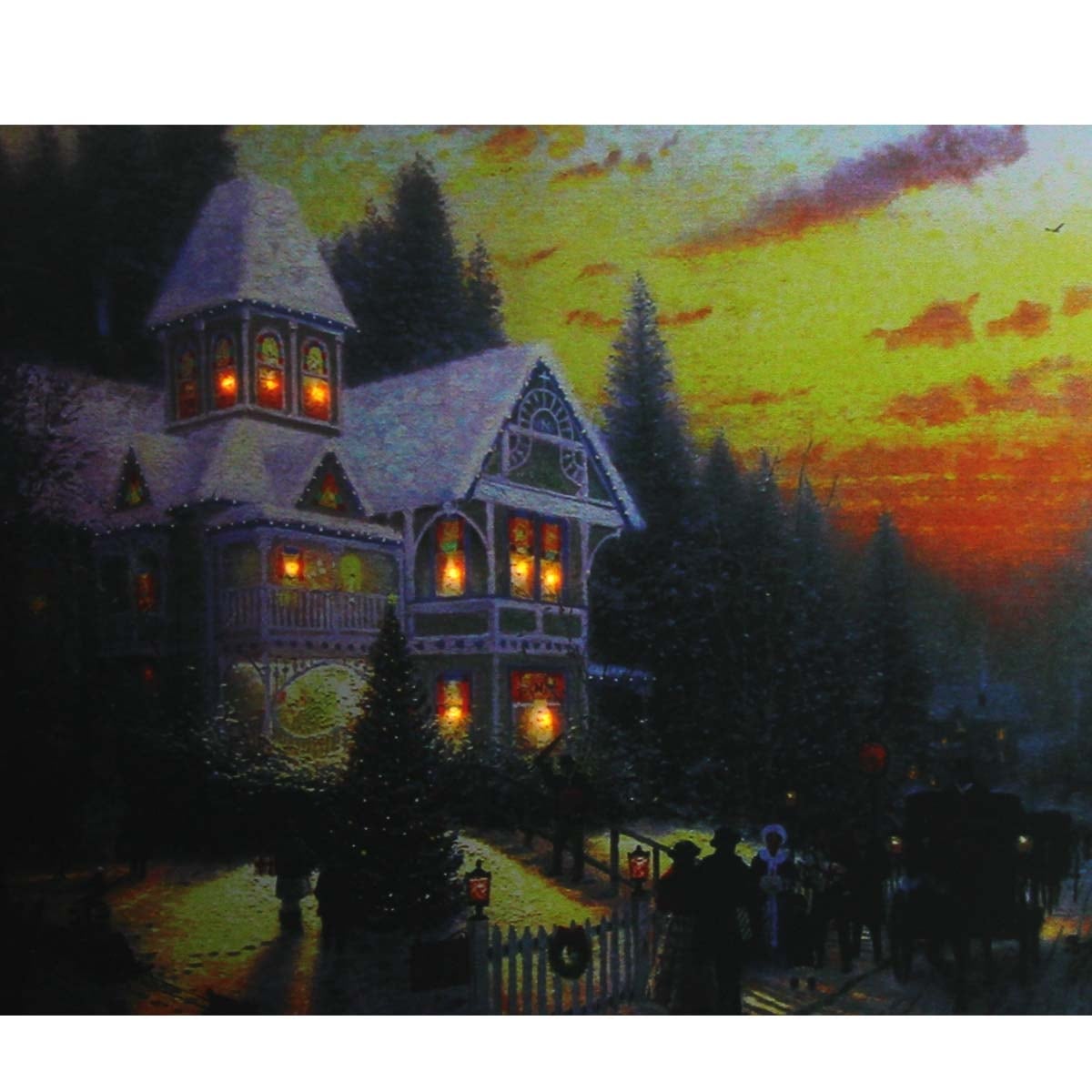 Led Lighted Victorian Christmas At Sunset Canvas Wall Art 15.75 X 19.5 Orange