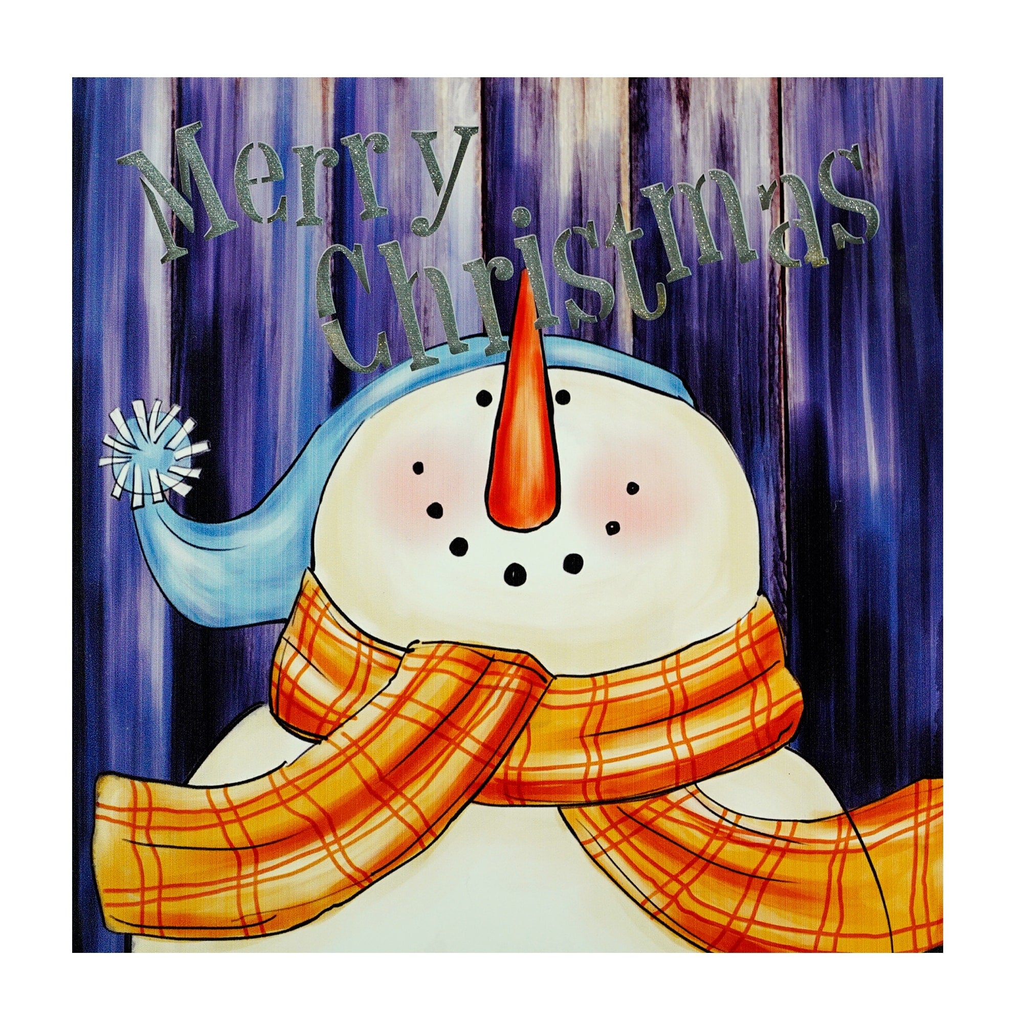Led Lighted Merry Christmas Snowman Christmas Canvas Wall Art 11.75 X 11.75 White