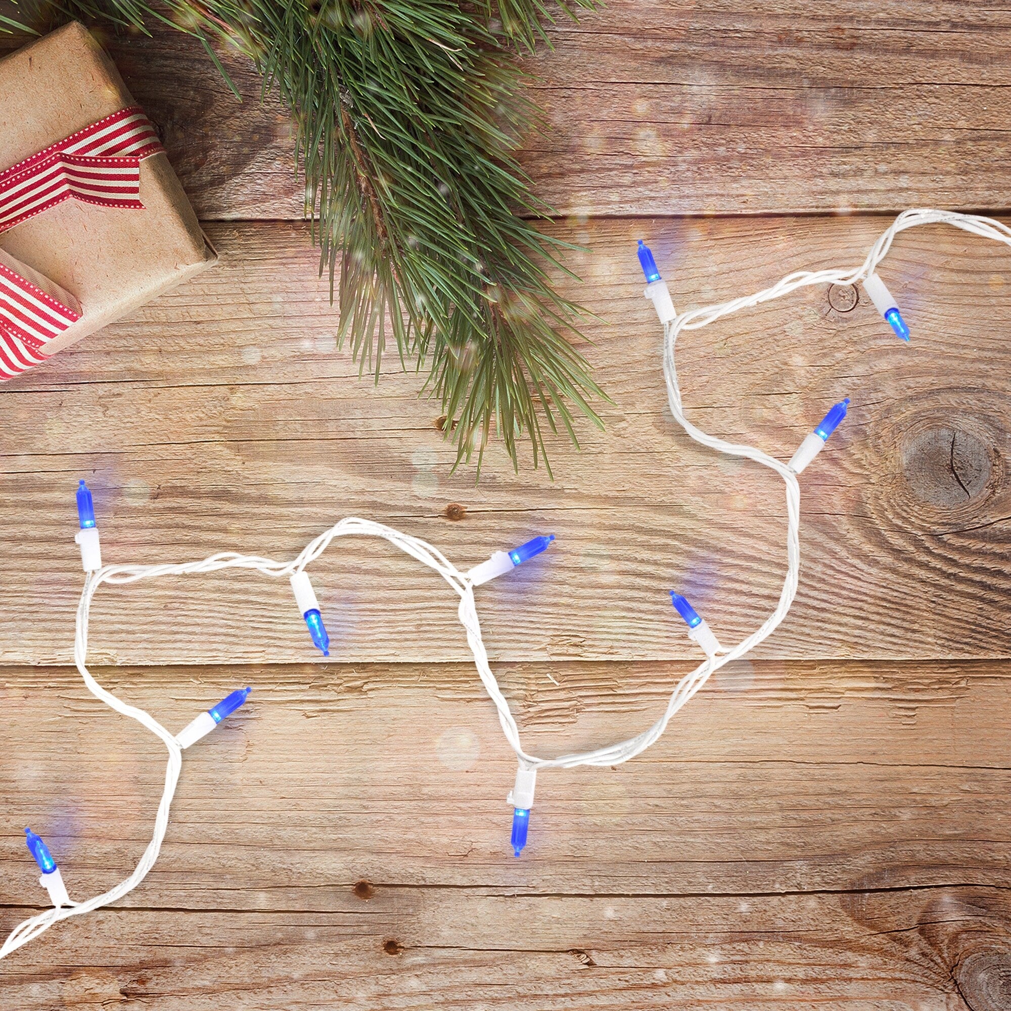 Set Of 100 Blue Led Mini Christmas Lights 4 Spacing White Wire