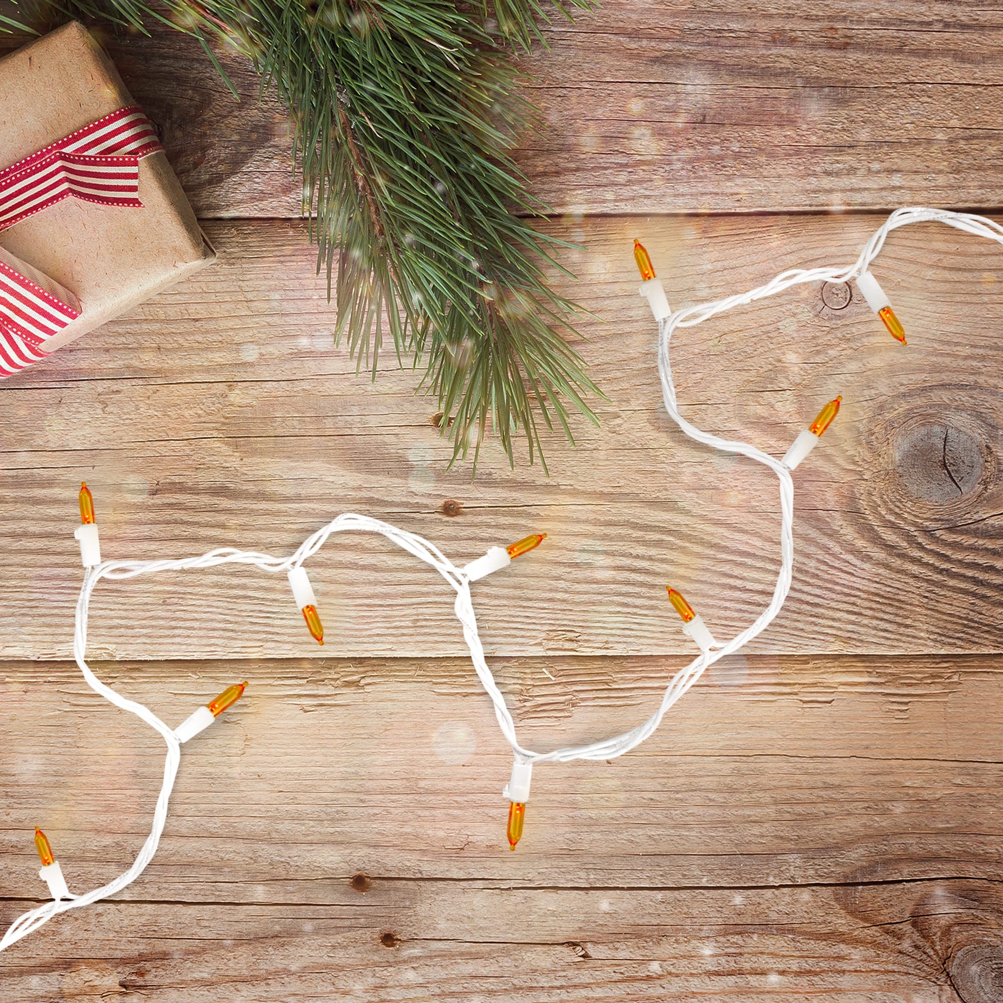 Set Of 100 Orange Led Mini Christmas Lights 4 Spacing White Wire