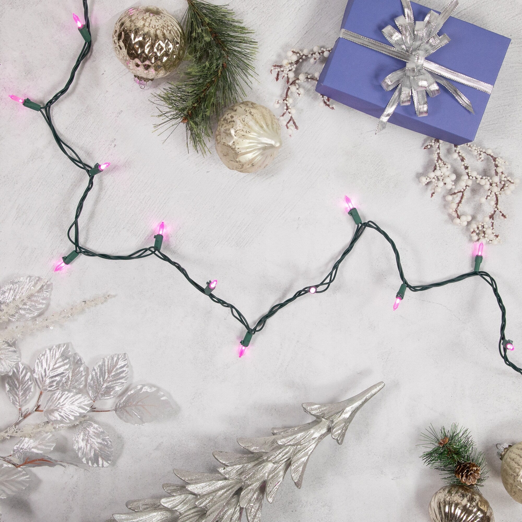 Set Of 100 Pink Led Mini Christmas Lights 4 Spacing Green Wire