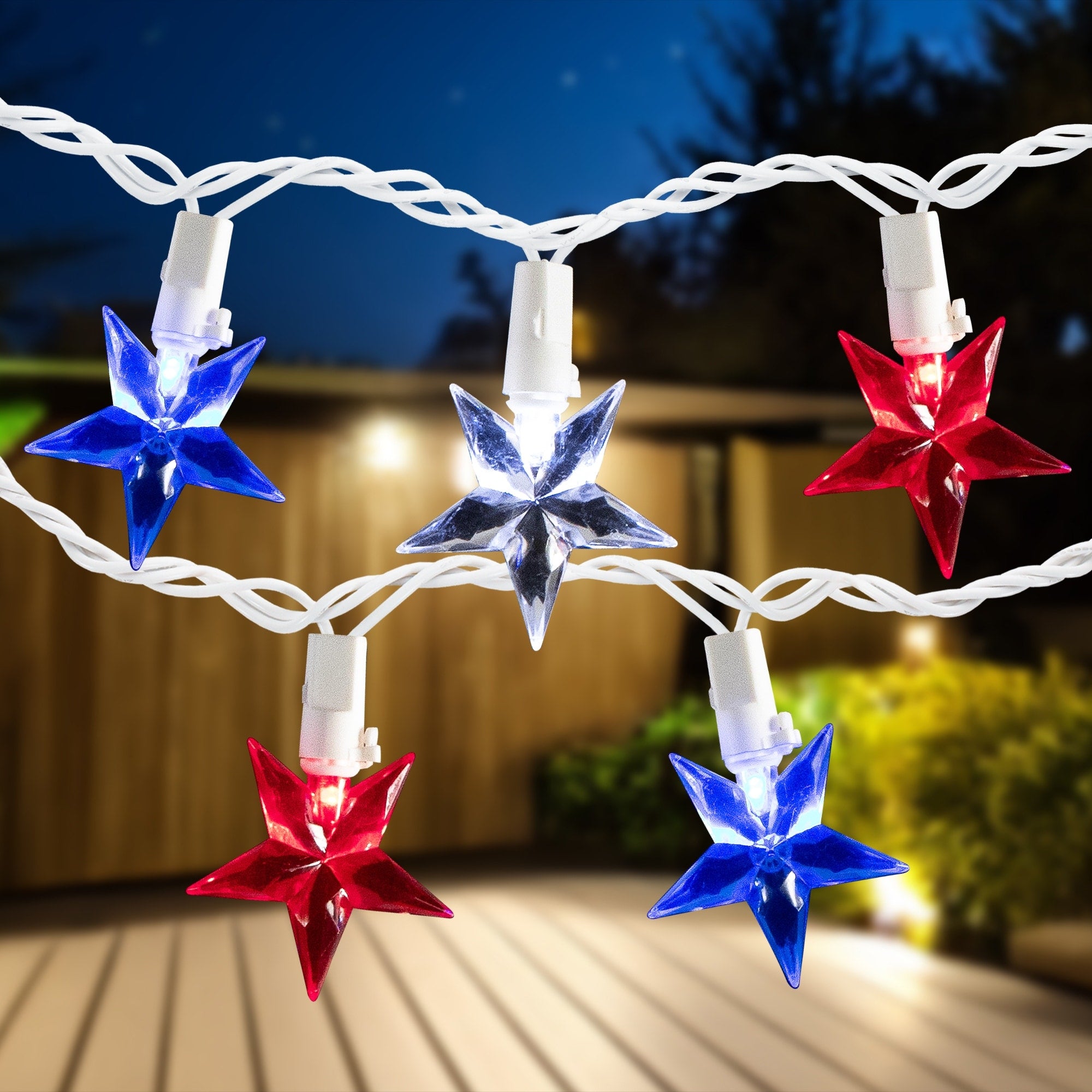 30 Patriotic Red White And Blue Led Star String Lights 7Ft White Wire