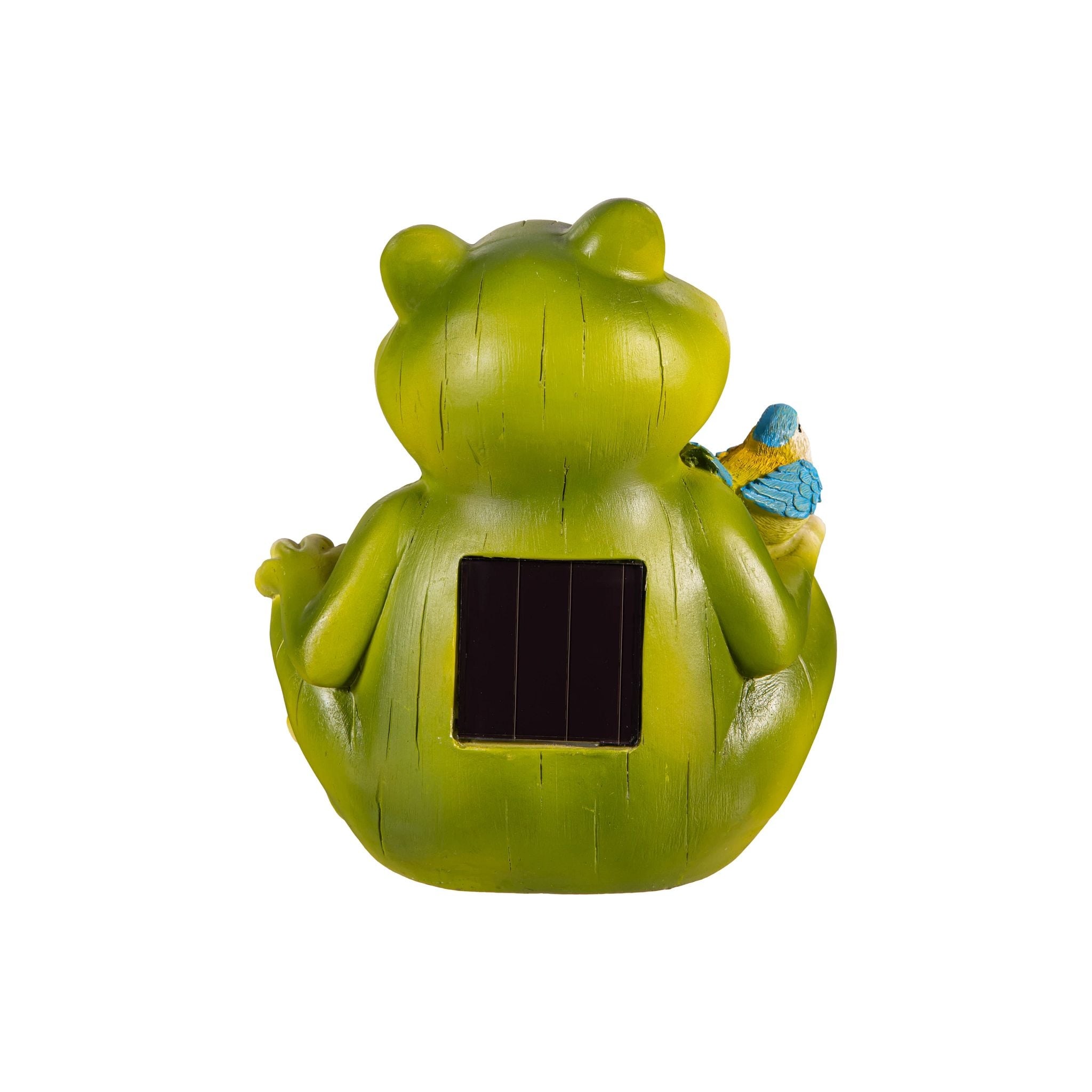 Led Resin Floral Frog With Bird Garden Statue 8 H
